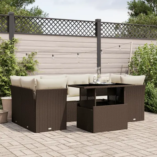 Gossi set canapele de gradina cu perne, 7 piese, maro, poliratan