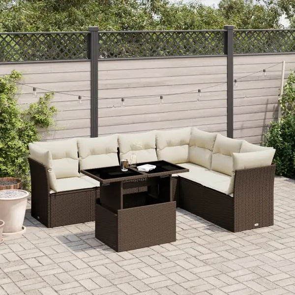 Gossi set canapele de gradina cu perne, 7 piese, maro, poliratan