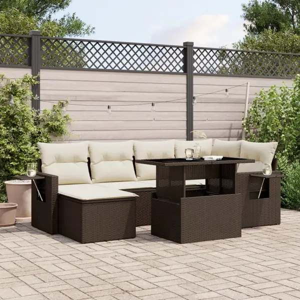 Gossi set canapele de gradina cu perne, 7 piese, maro, poliratan