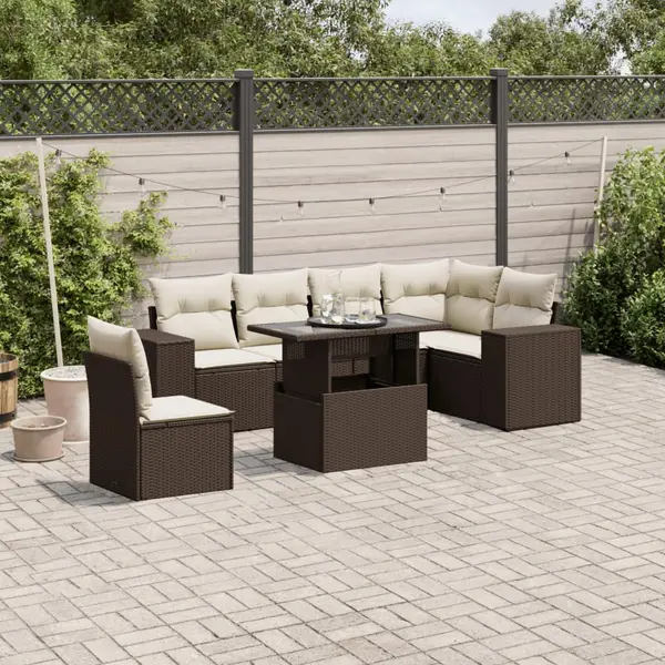 Gossi set canapele de gradina cu perne, 7 piese, maro, poliratan