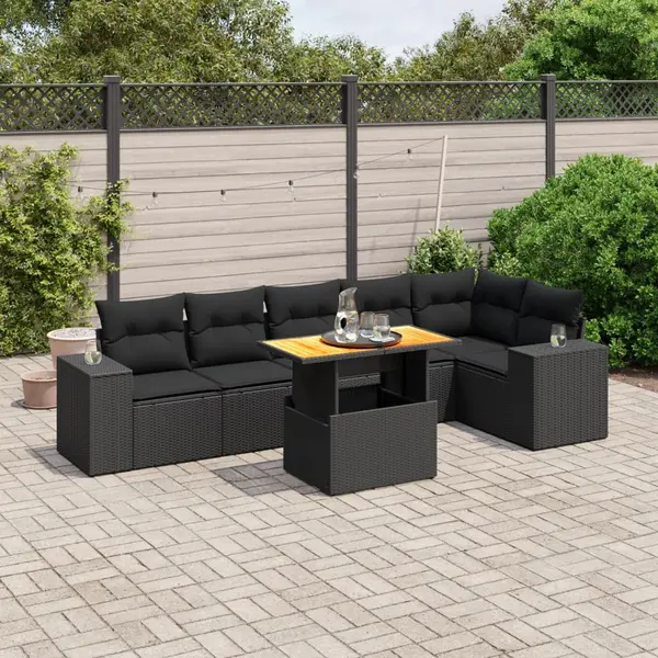 Gossi set canapele de gradina cu perne, 7 piese, negru, poliratan