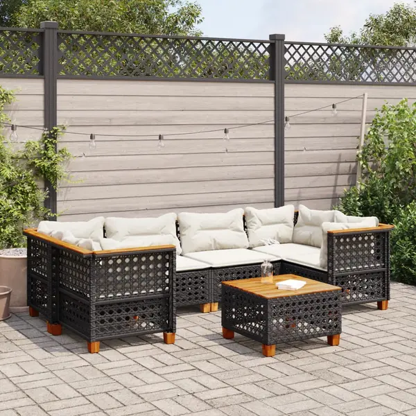 Gossi set canapele de gradina cu perne, 7 piese, negru, poliratan