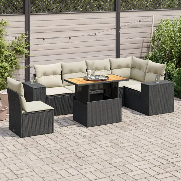 Gossi set canapele de gradina cu perne, 7 piese, negru, poliratan