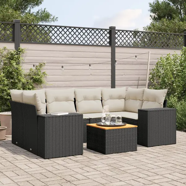 Gossi set canapele de gradina cu perne, 7 piese, negru, poliratan