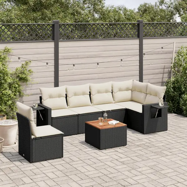 Gossi set canapele de gradina cu perne, 7 piese, negru, poliratan