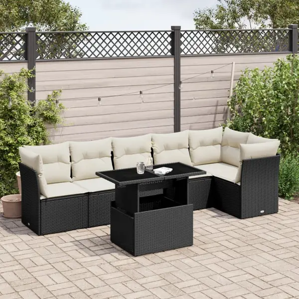 Gossi set canapele de gradina cu perne, 7 piese, negru, poliratan