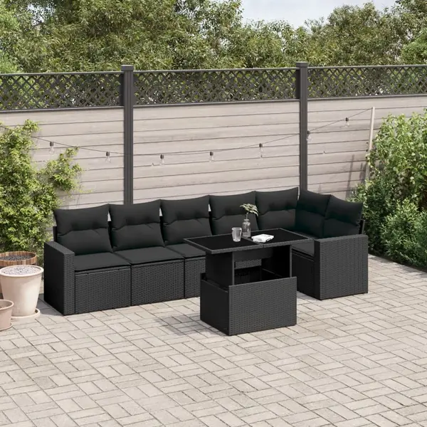 Gossi set canapele de gradina cu perne, 7 piese, negru, poliratan