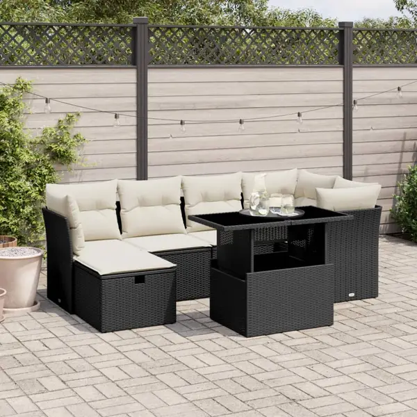 Gossi set canapele de gradina cu perne, 7 piese, negru, poliratan