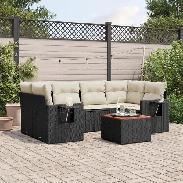 Gossi set canapele de gradina cu perne, 7 piese, negru, poliratan
