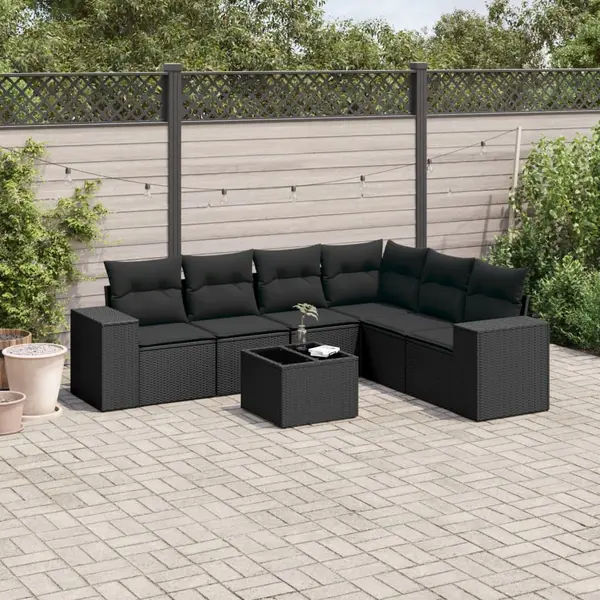 Gossi set canapele de gradina cu perne, 7 piese, negru, poliratan