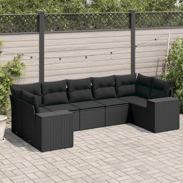 Gossi set canapele de gradina cu perne, 7 piese, negru, poliratan