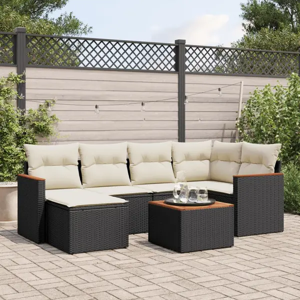 Gossi set canapele de gradina cu perne, 7 piese, negru, poliratan