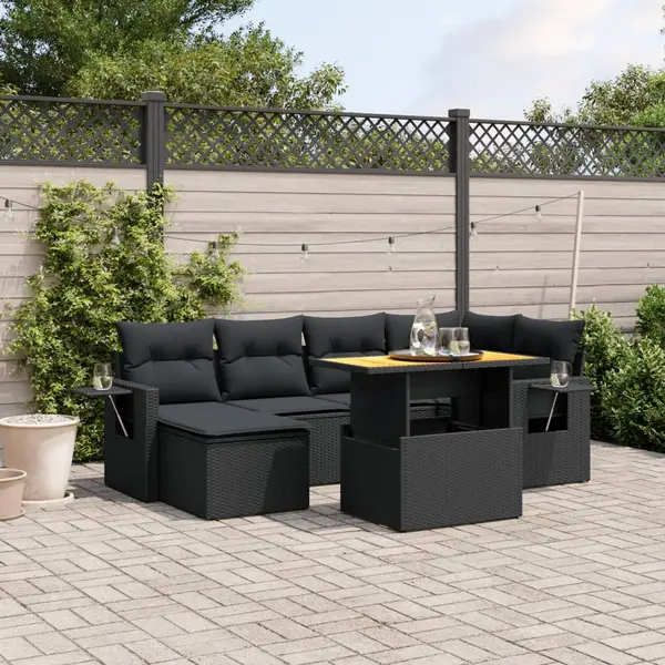 Gossi set canapele de gradina cu perne, 7 piese, negru, poliratan