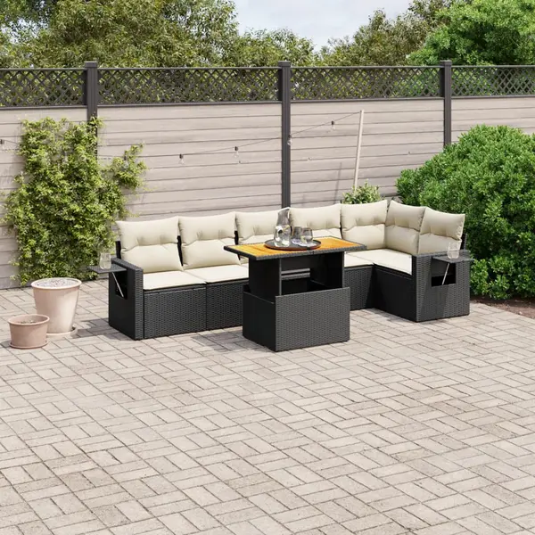 Gossi set canapele de gradina cu perne, 7 piese, negru, poliratan
