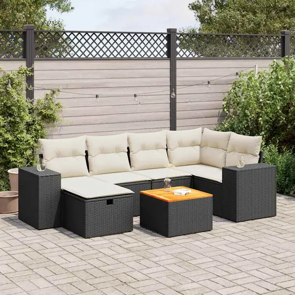Gossi set canapele de gradina cu perne, 7 piese, negru, poliratan