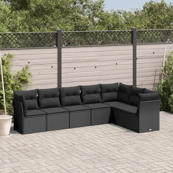 Gossi set canapele de gradina cu perne, 7 piese, negru, poliratan