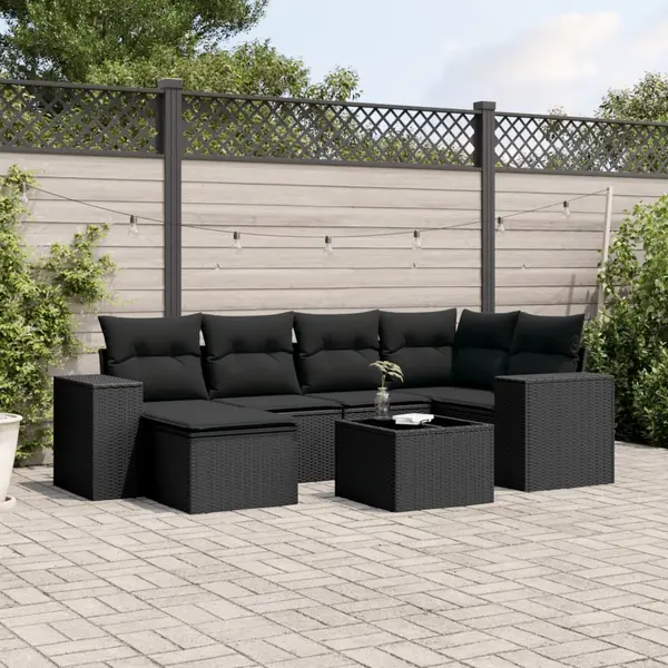 Gossi set canapele de gradina cu perne, 7 piese, negru, poliratan