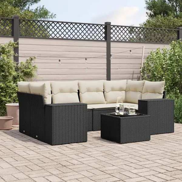 Gossi set canapele de gradina cu perne, 7 piese, negru, poliratan