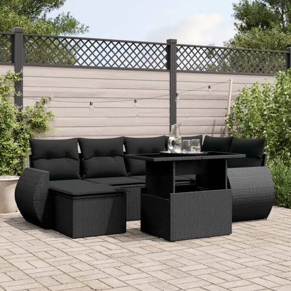 Gossi set canapele de gradina cu perne, 7 piese, negru, poliratan