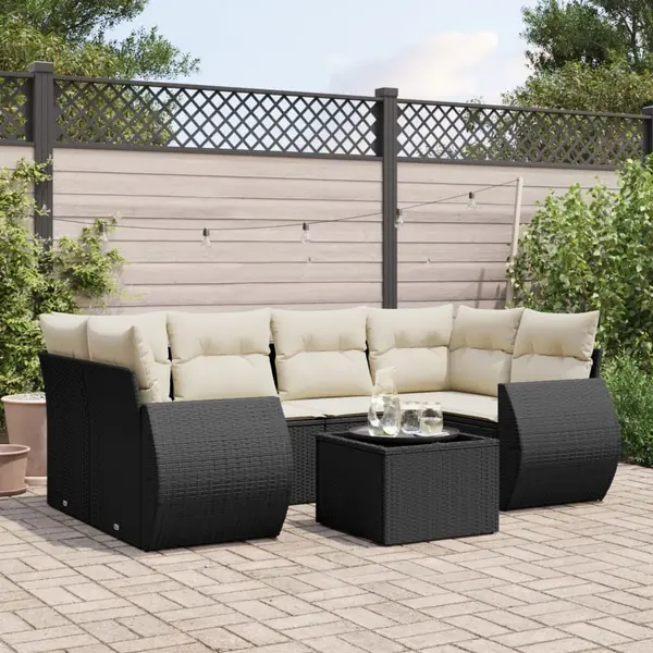 Gossi set canapele de gradina cu perne, 7 piese, negru, poliratan