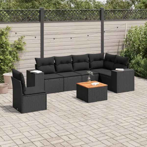 Gossi set canapele de gradina cu perne, 7 piese, negru, poliratan
