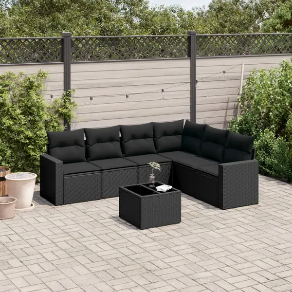 Gossi set canapele de gradina cu perne, 7 piese, negru, poliratan