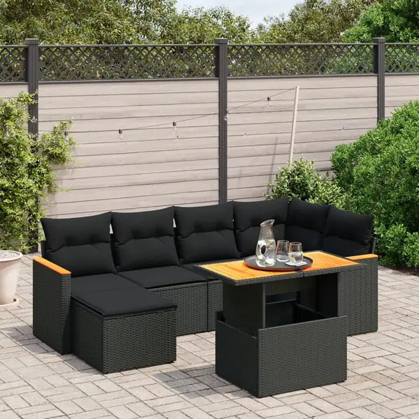 Gossi set canapele de gradina cu perne, 7 piese, negru, poliratan