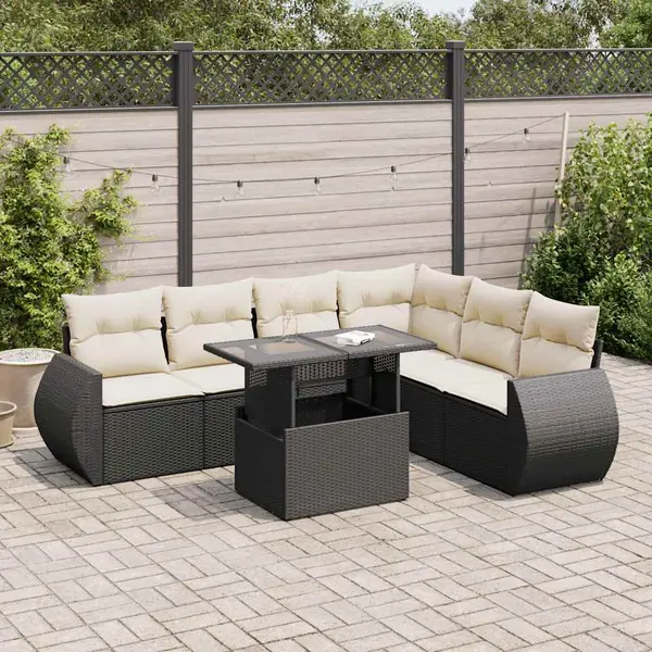 Gossi set canapele de gradina cu perne, 7 piese, negru, poliratan