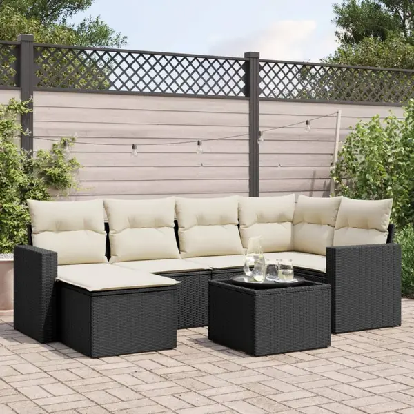 Gossi set canapele de gradina cu perne, 7 piese, negru, poliratan