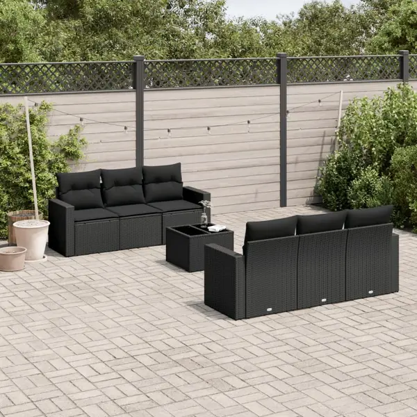 Gossi set canapele de gradina cu perne, 7 piese, negru, poliratan
