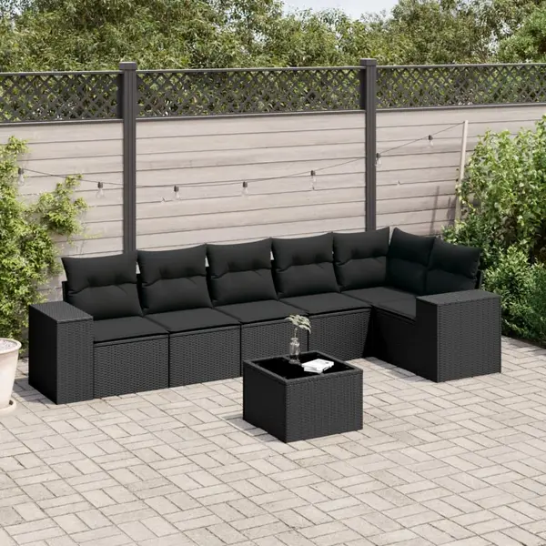 Gossi set canapele de gradina cu perne, 7 piese, negru, poliratan