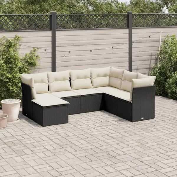 Gossi set canapele de gradina cu perne, 7 piese, negru, poliratan