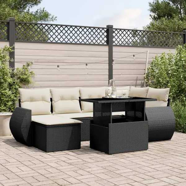 Gossi set canapele de gradina cu perne, 7 piese, negru, poliratan