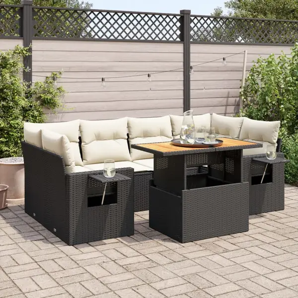 Gossi set canapele de gradina cu perne, 7 piese, negru, poliratan
