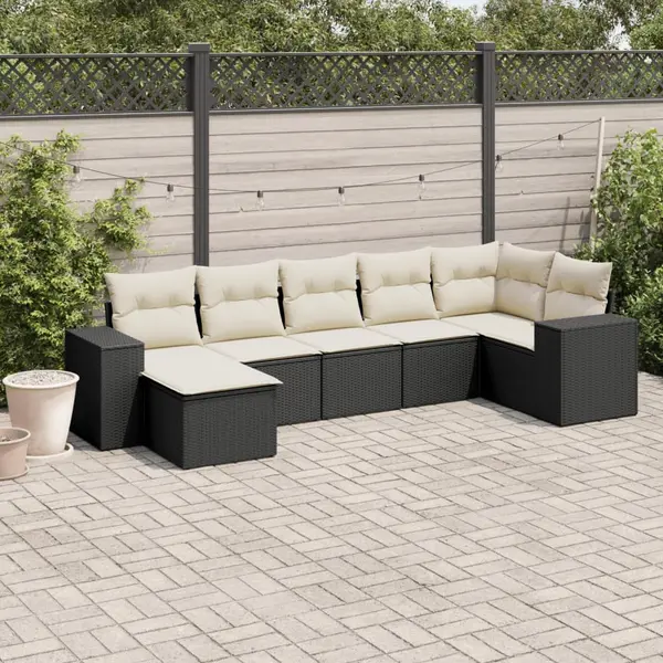 Gossi set canapele de gradina cu perne, 7 piese, negru, poliratan