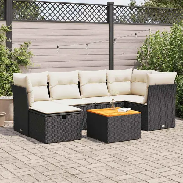 Gossi set canapele de gradina cu perne, 7 piese, negru, poliratan