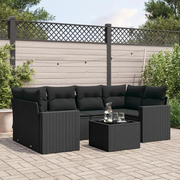 Gossi set canapele de gradina cu perne, 7 piese, negru, poliratan