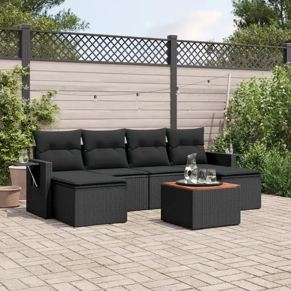 Gossi set canapele de gradina cu perne, 7 piese, negru, poliratan