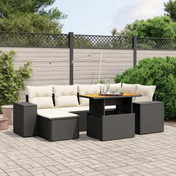 Gossi set canapele de gradina cu perne, 7 piese, negru, poliratan