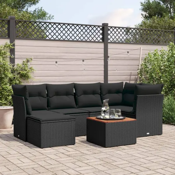 Gossi set canapele de gradina cu perne, 7 piese, negru, poliratan