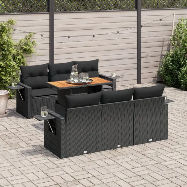 Gossi set canapele de gradina cu perne, 7 piese, negru, poliratan