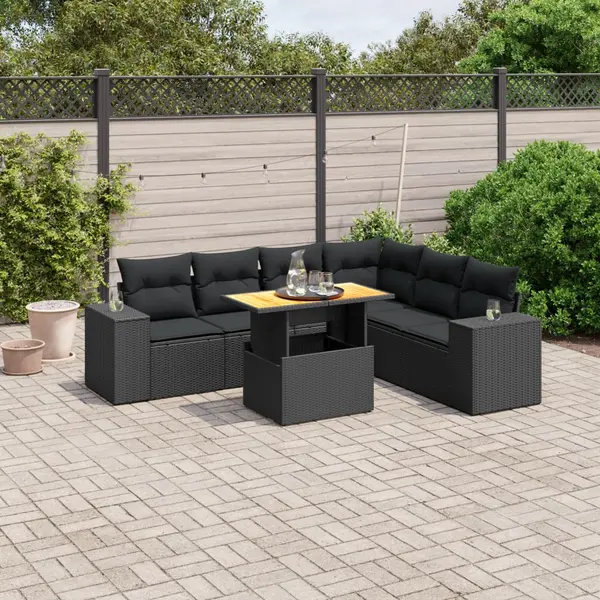 Gossi set canapele de gradina cu perne, 7 piese, negru, poliratan