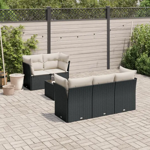 Gossi set canapele de gradina cu perne, 7 piese, negru, poliratan