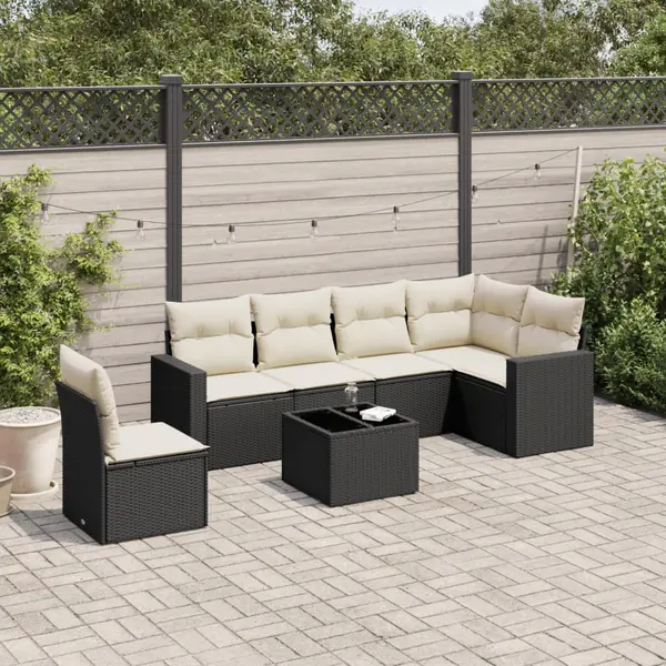 Gossi set canapele de gradina cu perne, 7 piese, negru, poliratan
