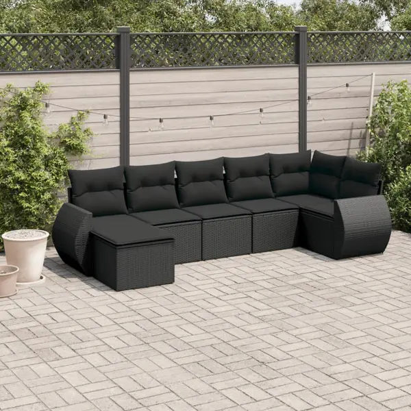 Gossi set canapele de gradina cu perne, 7 piese, negru, poliratan