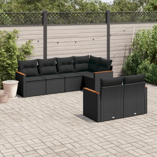 Gossi set canapele de gradina cu perne, 7 piese, negru, poliratan