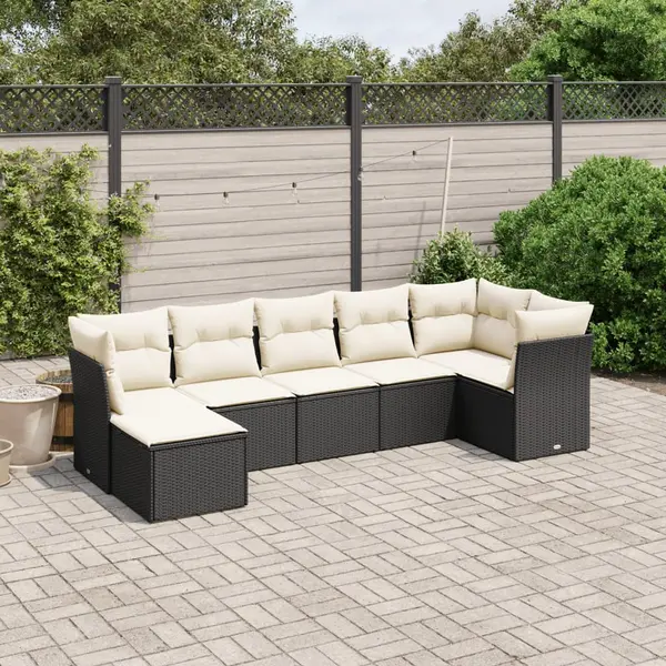 Gossi set canapele de gradina cu perne, 7 piese, negru, poliratan