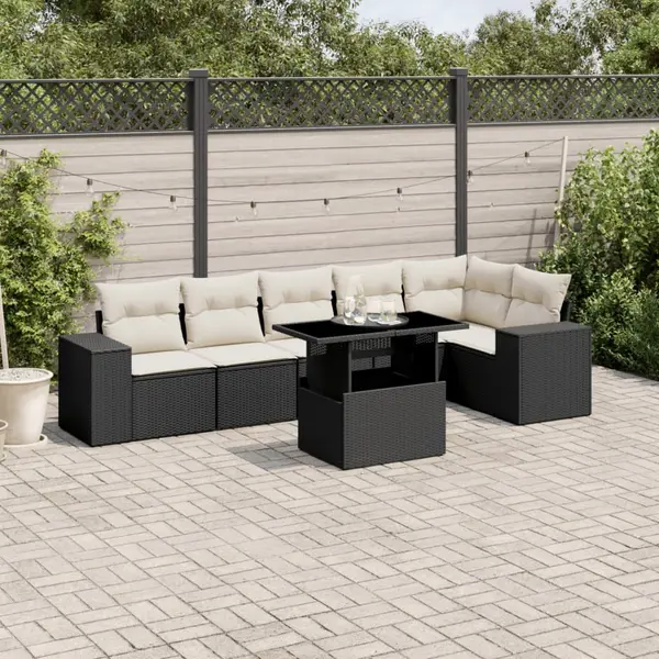 Gossi set canapele de gradina cu perne, 7 piese, negru, poliratan