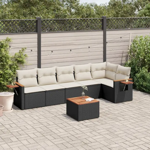 Gossi set canapele de gradina cu perne, 7 piese, negru, poliratan
