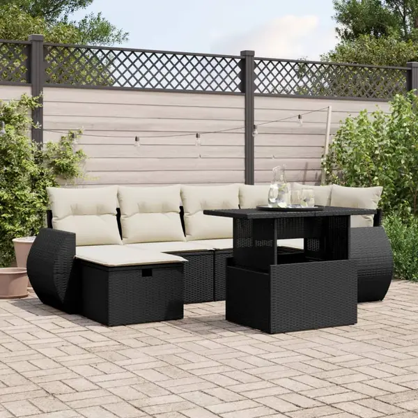 Gossi set canapele de gradina cu perne, 7 piese, negru, poliratan